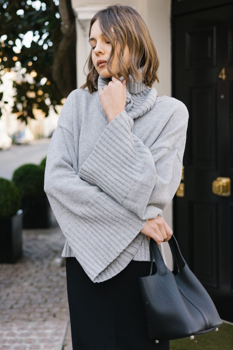Pippa Grey Detachable Roll Neck Cashmere-Blend Sweater