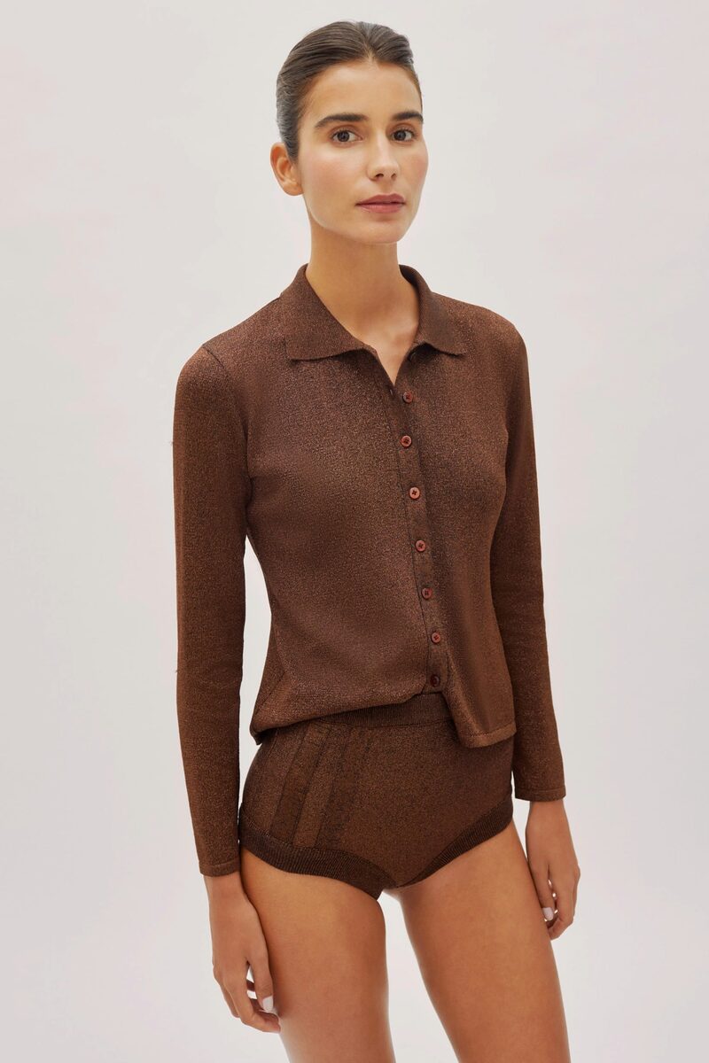 Nina Chocolate Sparkle Button Up Shirt