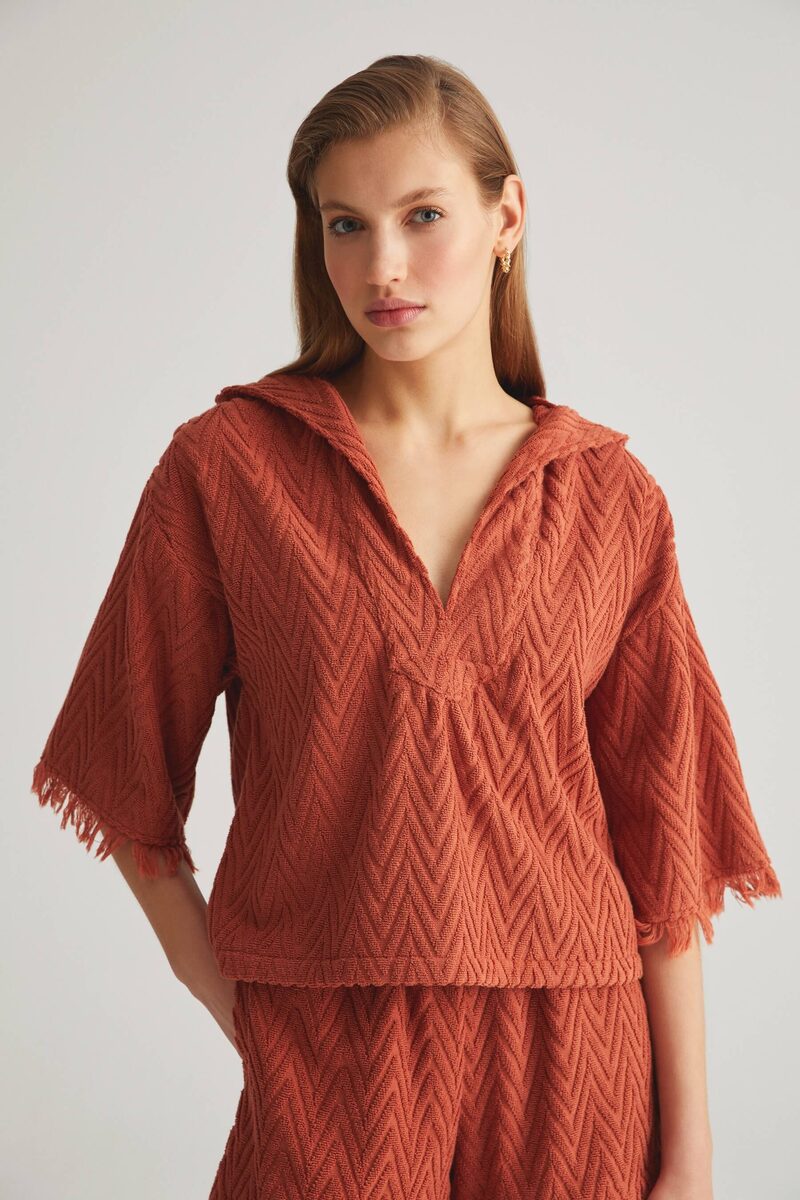 Terracotta Zig Zag Terry Hoodie