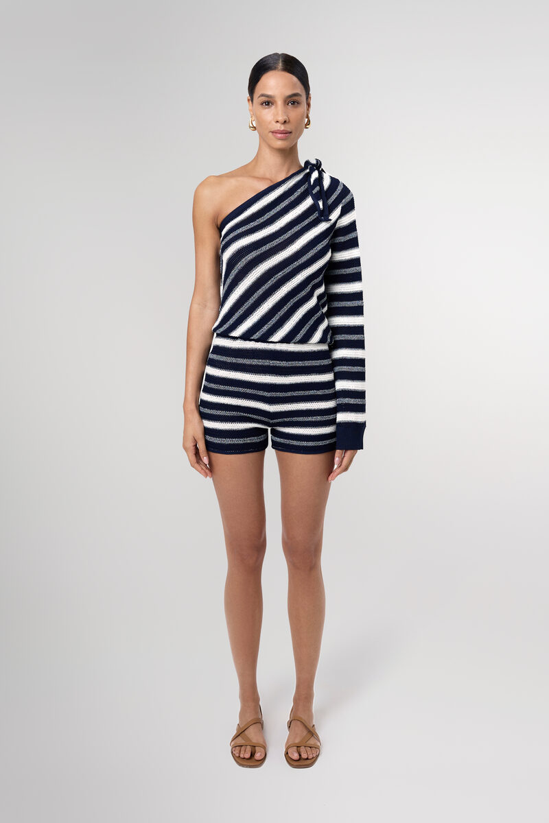 Felicita One Shoulder Knitted Striped Top