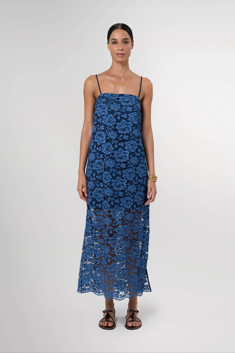 Bella Washed Indigo Lace Maxi Dress