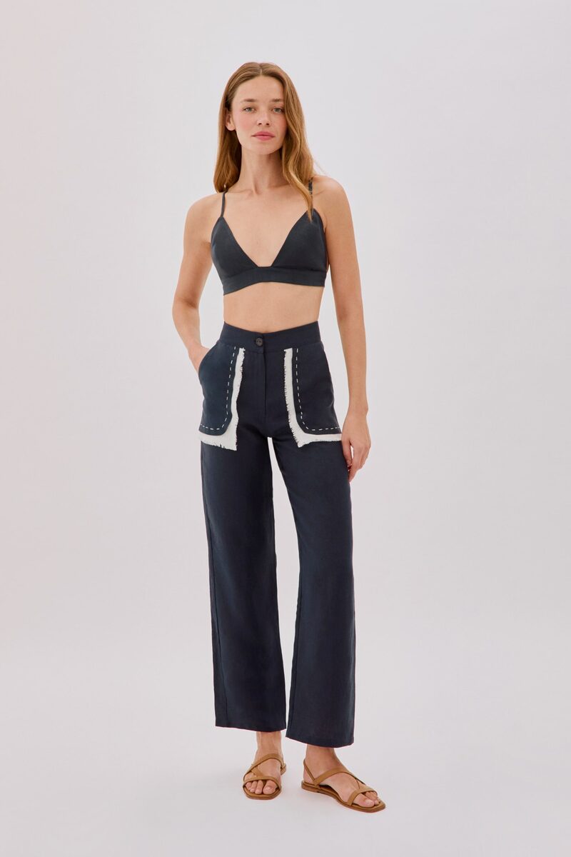Harley Navy Linen Fringe Pocket Pants