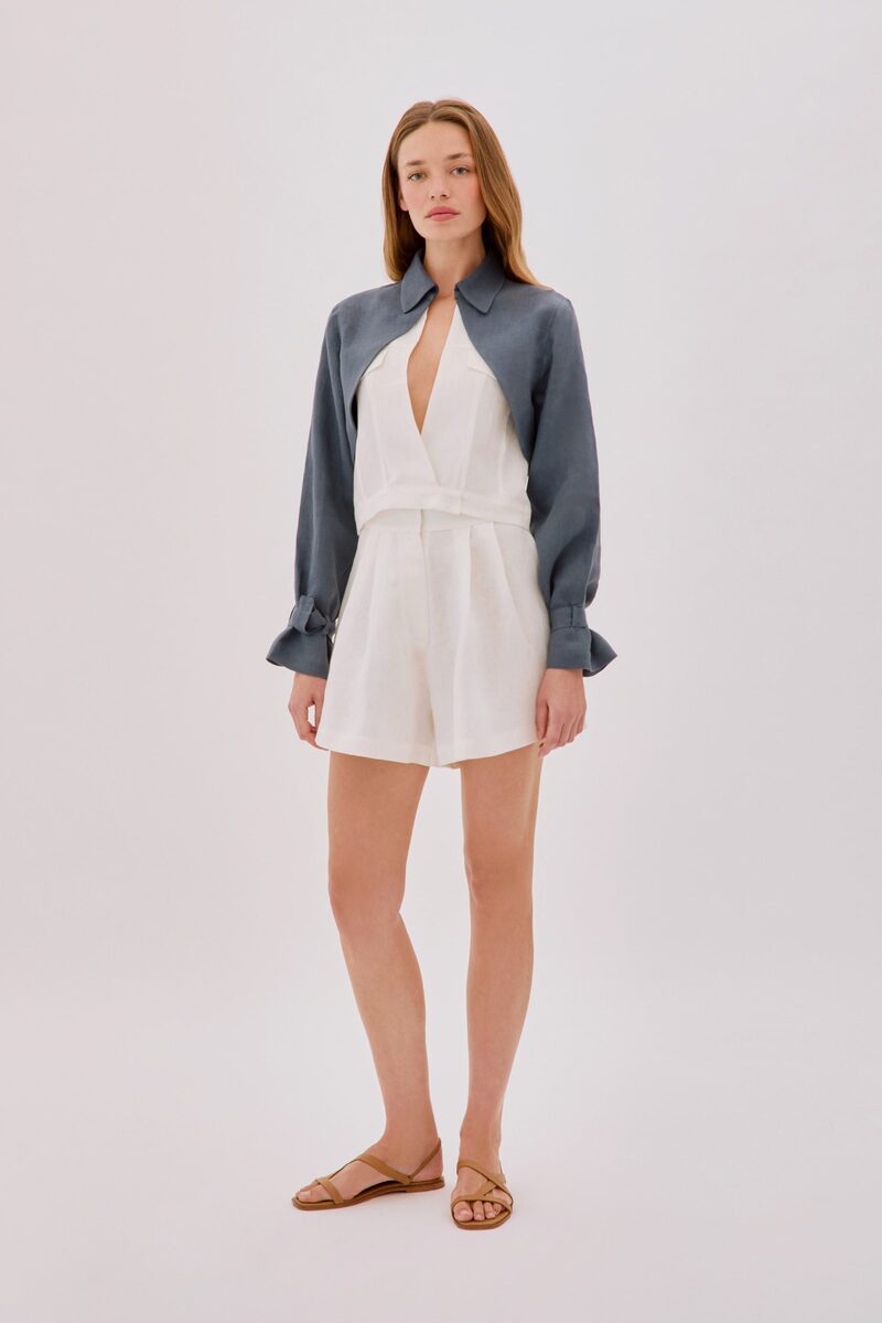 Claudia Ecru Linen Flare Shorts