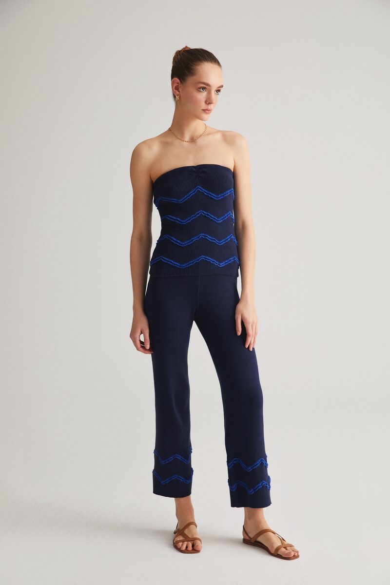 Navy Zig Zag Strapless Top