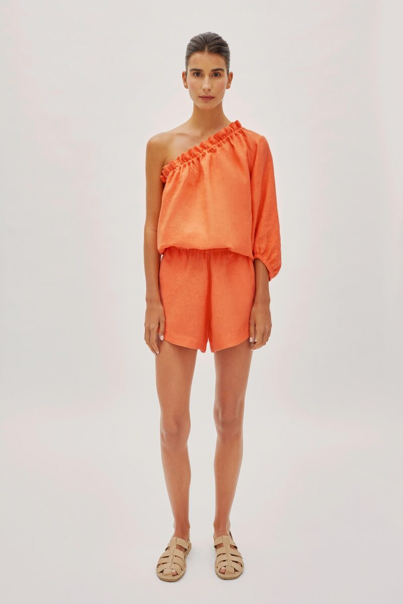 Capri Citrus Orange Linen Shorts