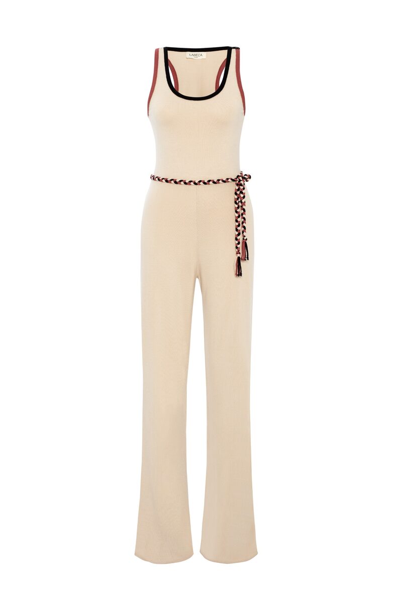 Sorrell Beige Racer-Back Jersey Braided Jumpsuit