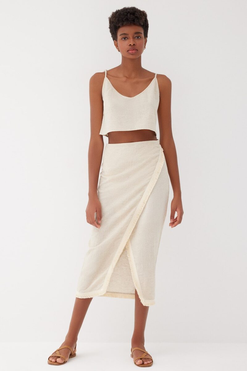 Barley Linen Fringe Wrap Skirt