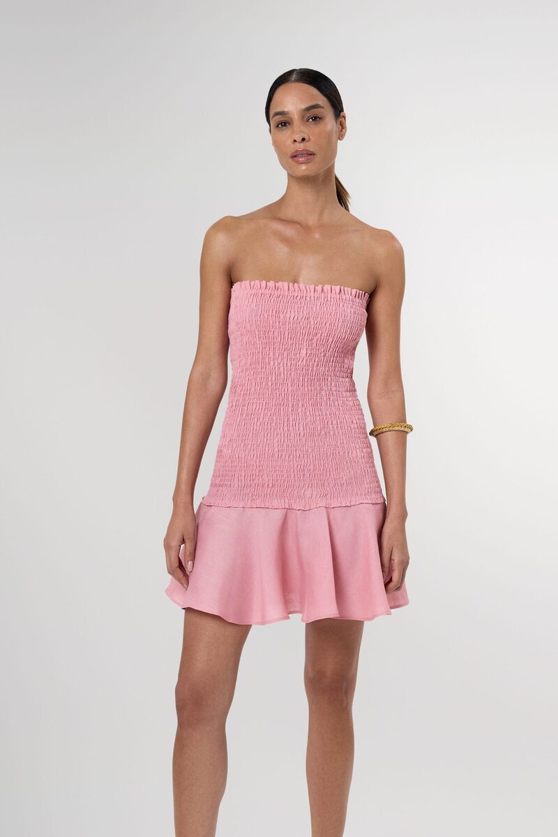 Fraise Smocked Linen Mini Dress
