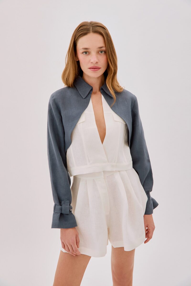 Claudia Ecru and Indigo Linen Layered Jacket