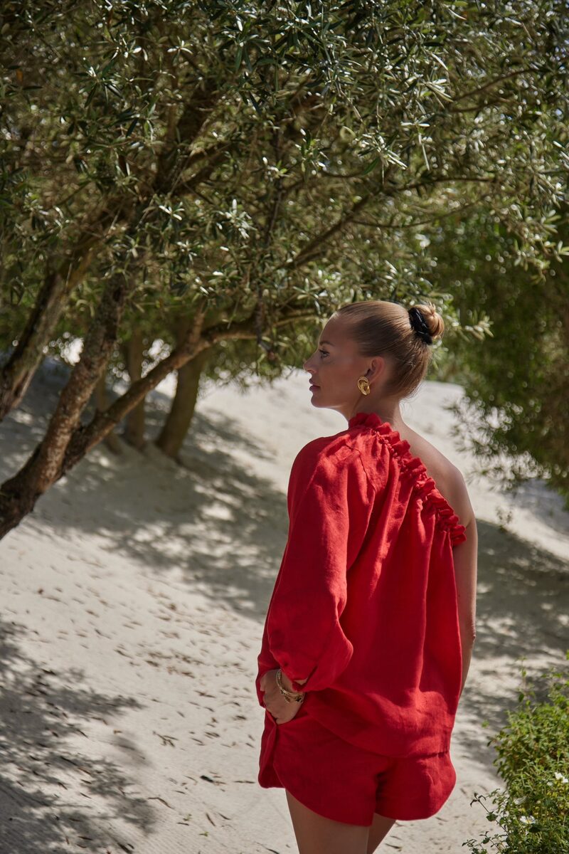 Luna Goji Red Linen Shorts