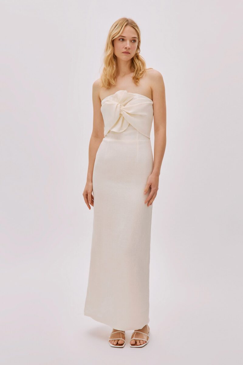 Alaia Off-White Linen Twist Maxi Dress