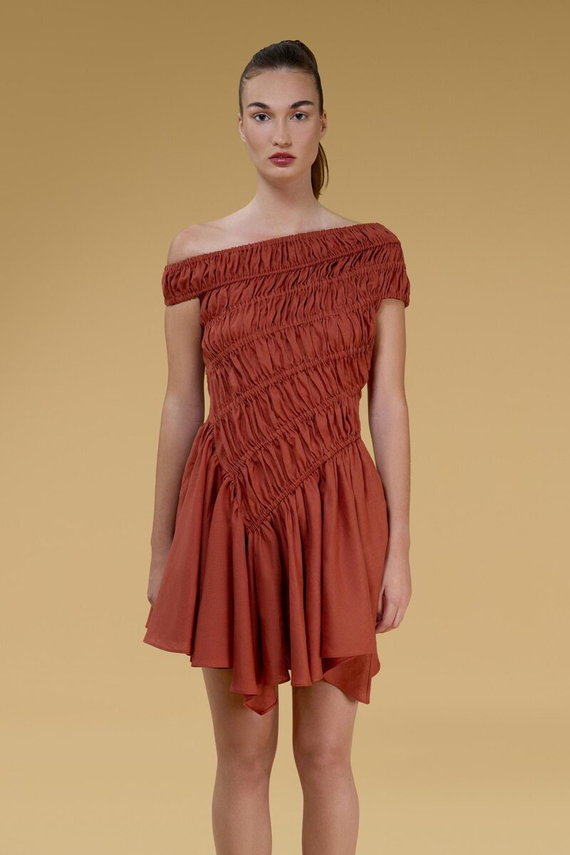 Terra Off Shoulder Linen Mini Dress