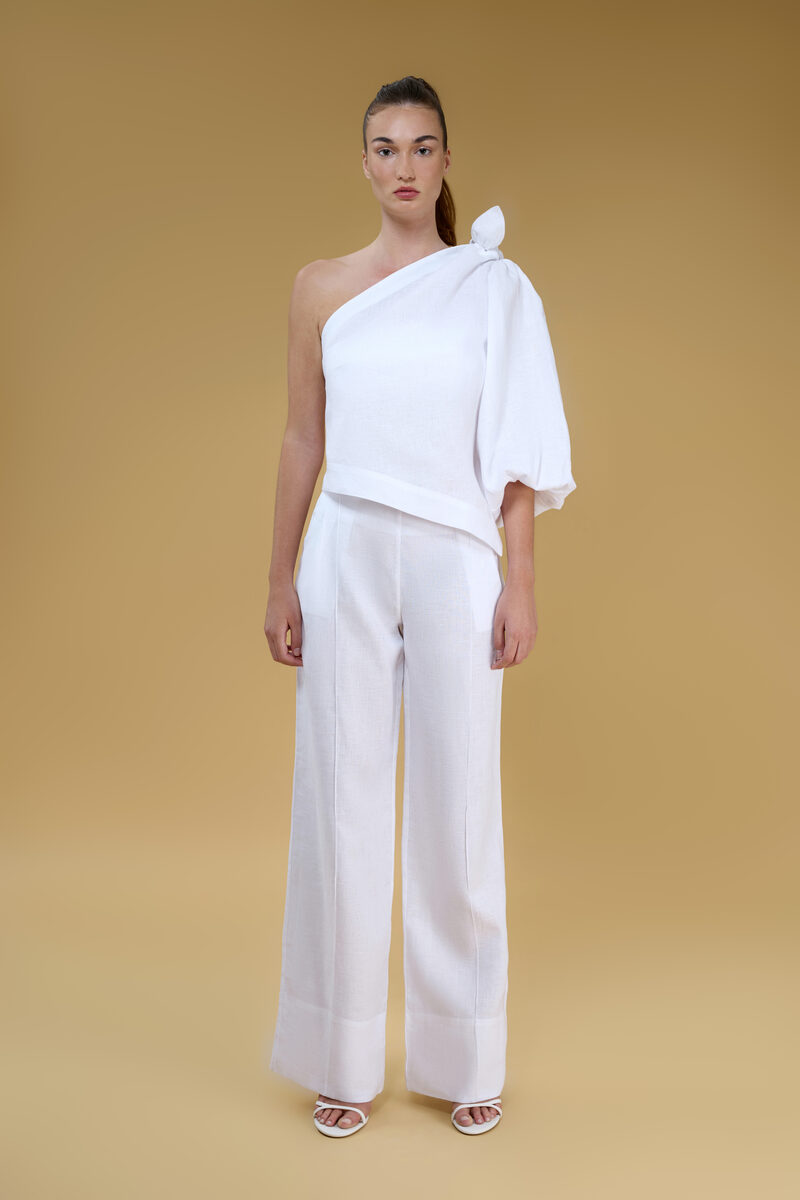 Naomi White Palazzo Leg Linen Pants