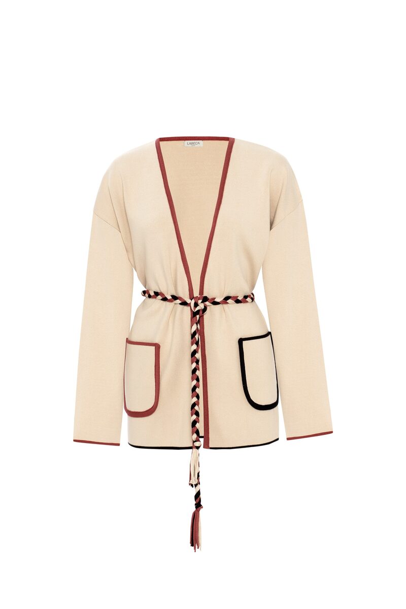 Halle Beige Braided Belt Jacket