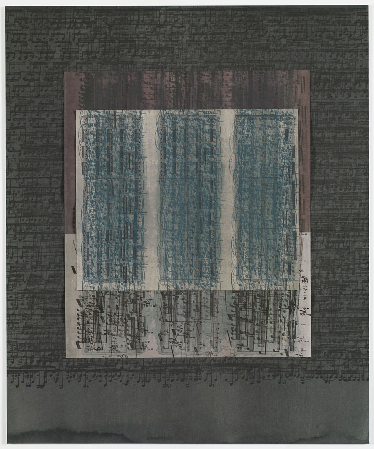 Idris Khan, The Seasons Turn – Winter 6, 2021. Watercolour, oil, paper on aluminium, 45.5 x 55 cm. © Idris Khan. Courtesy the artist and Victoria Miro.
