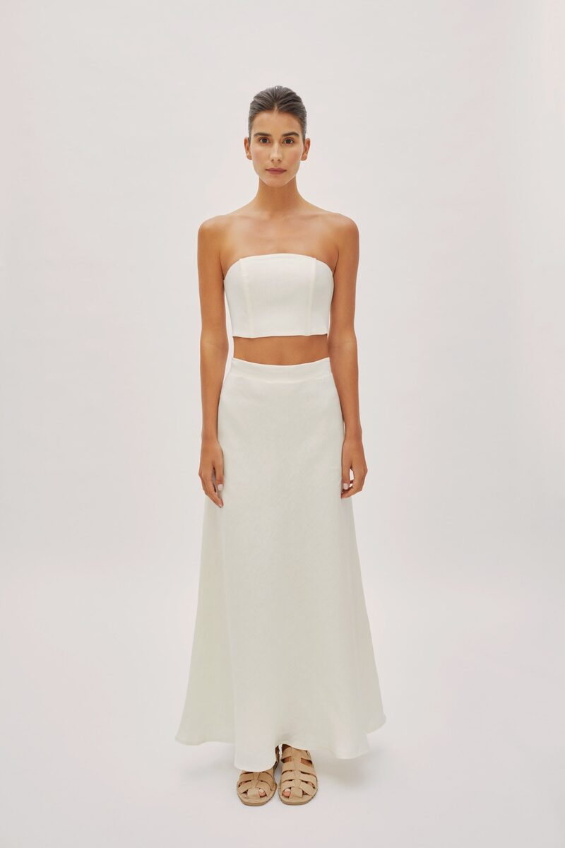 Clara Off-White Linen Maxi Skirt