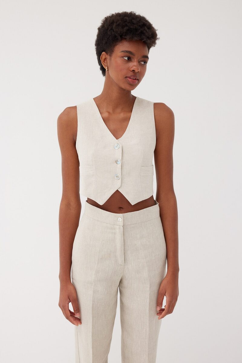 Isla Barley Linen Button Up Vest