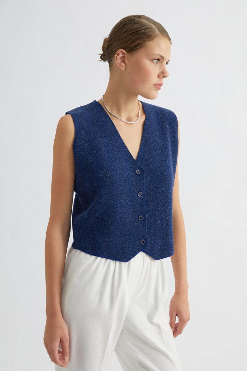 Ink Blue Speckled Wool Vest