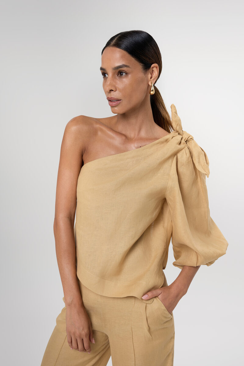 Naomi One Sleeve Backless Linen Top