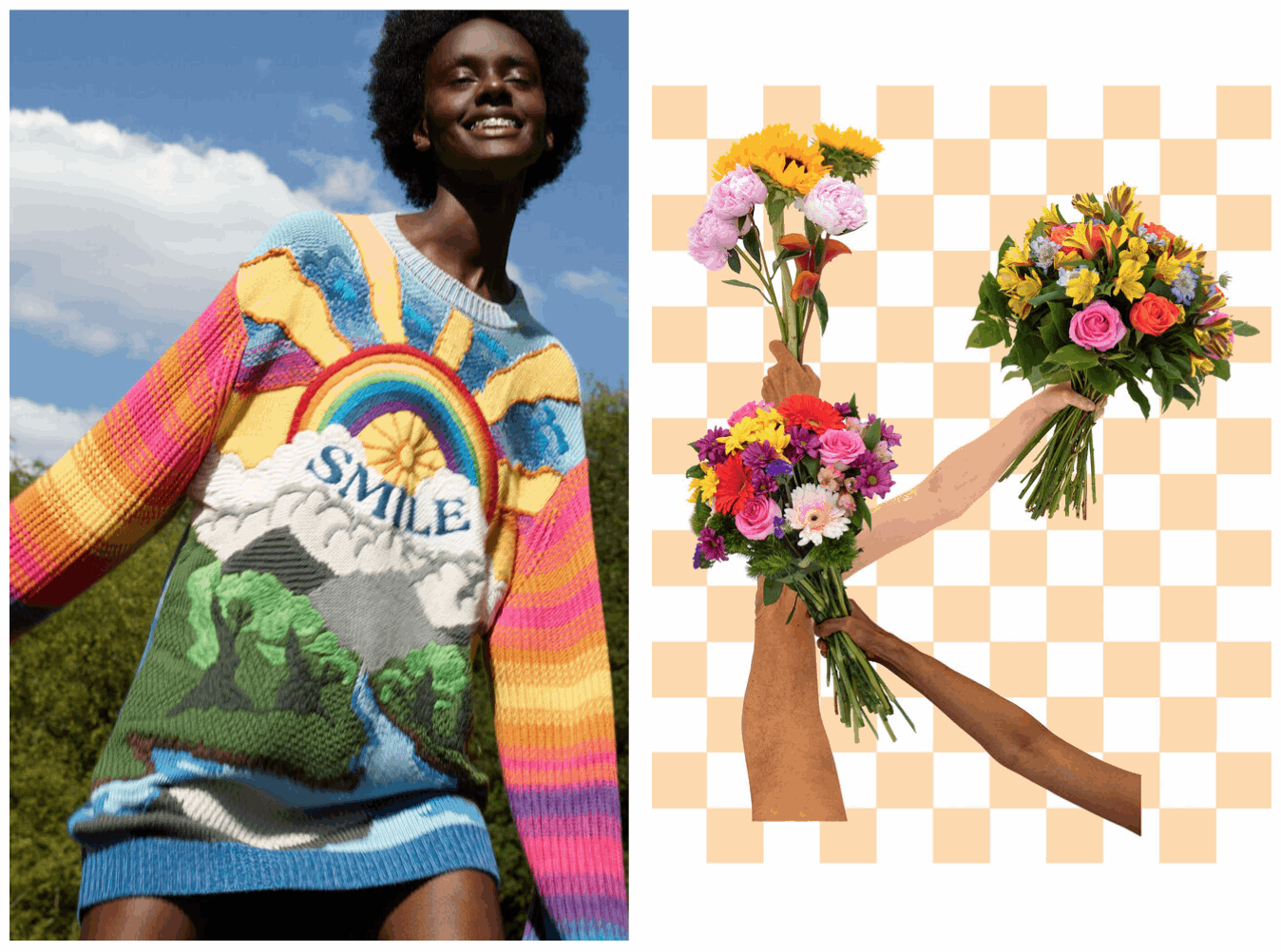 K is for Kindness. 2021. Stella McCartney x Jeff Koons. Stella McCartney SS21 Collection.  [Look K, 2021. Stella McCartney; Kindness, 2020. Jeff Koons].