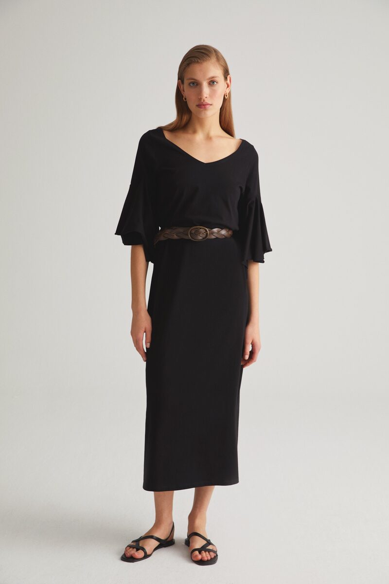 Black Ruffled Sleeve Dress