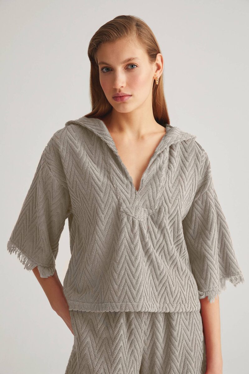 Stone Grey Zig Zag Terry Hoodie