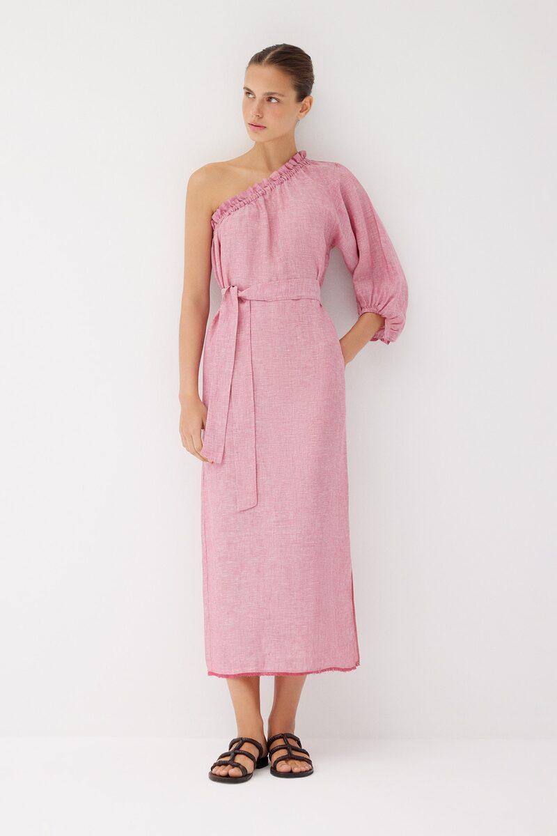 Sardinia Rose Linen One Sleeve Dress