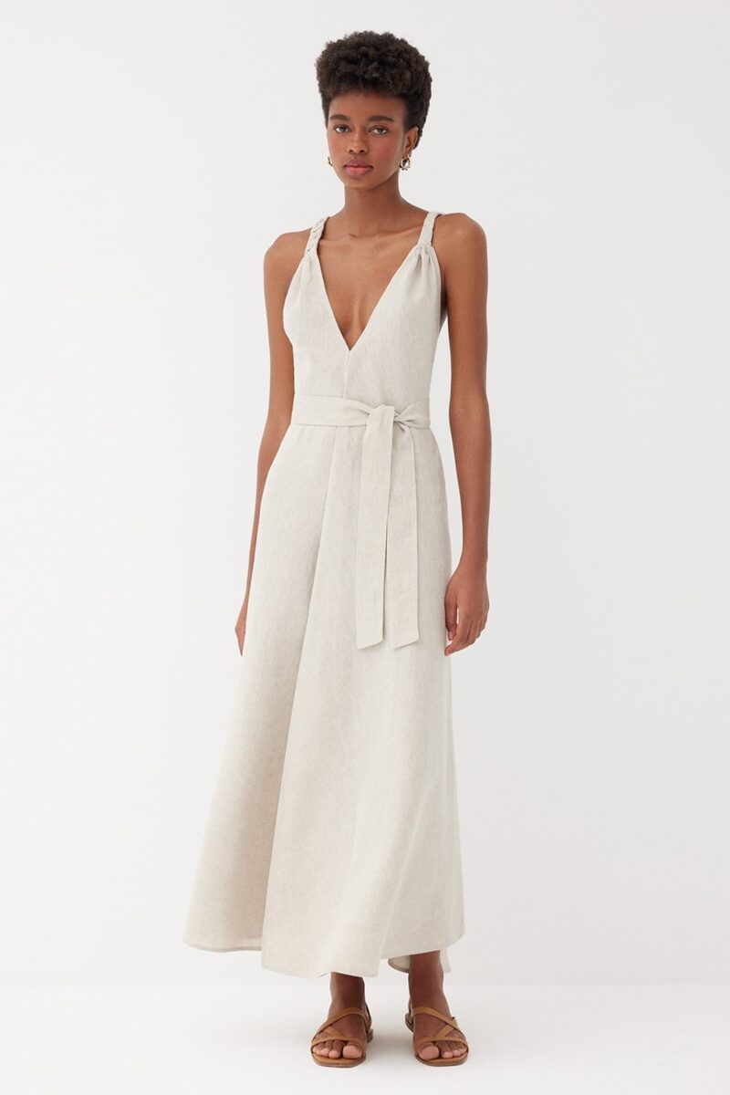 Sloane Barley Linen Braided Dress
