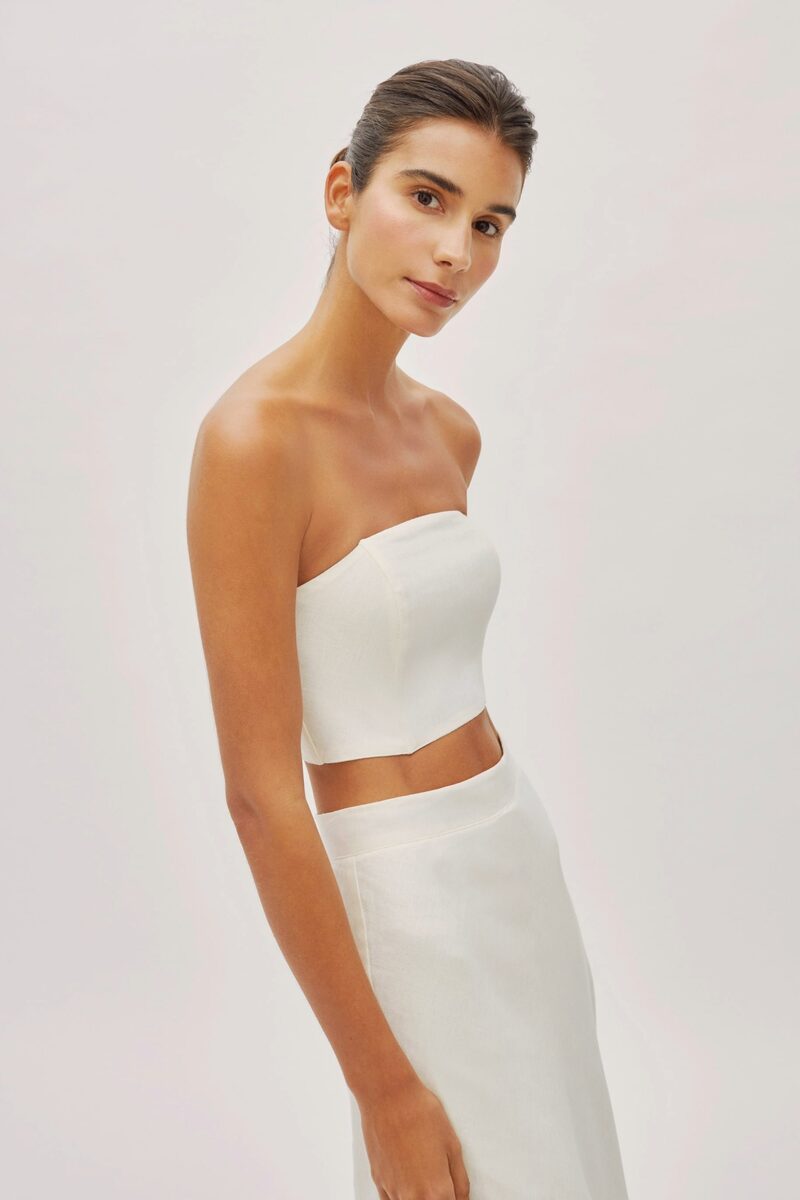 Clara Off-White Linen Bandeau Top