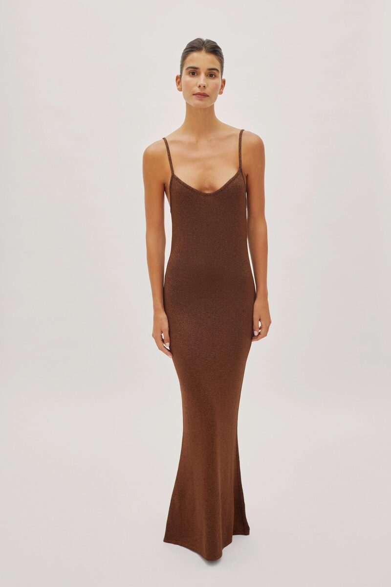 Libra Chocolate Sparkle Maxi Strap Dress