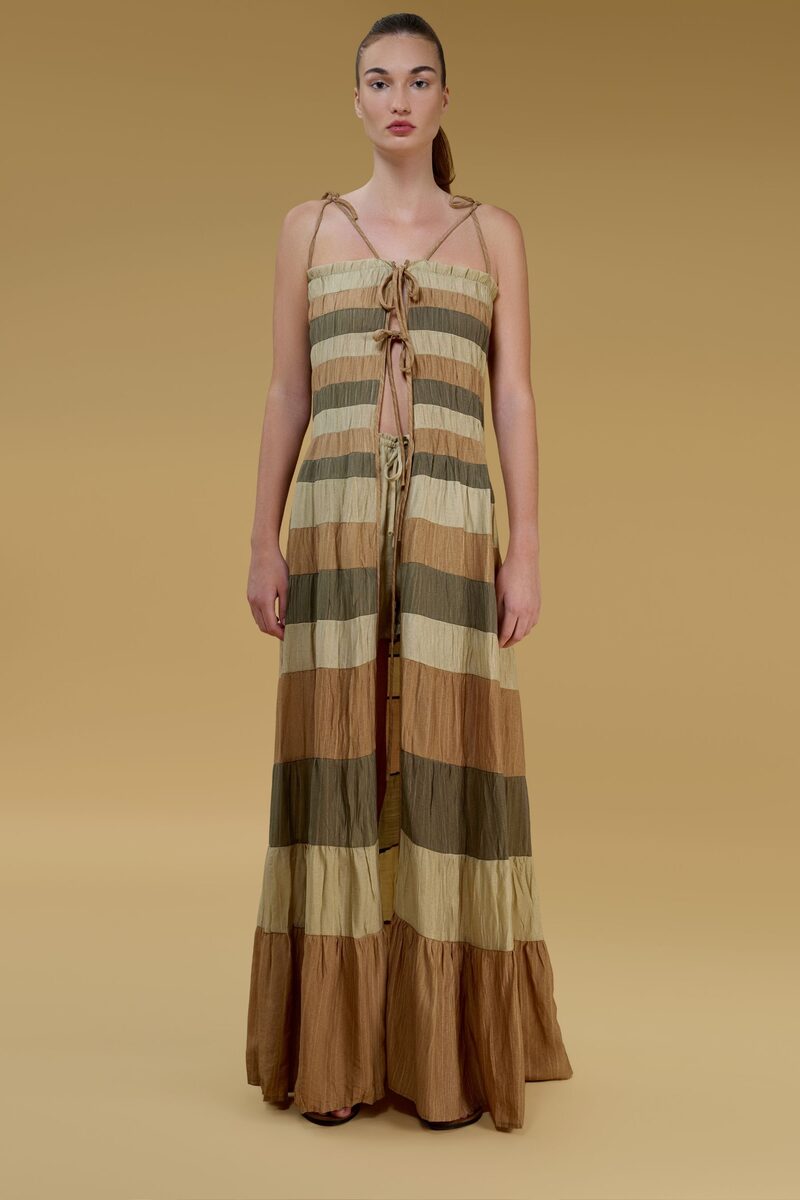 Phoebe Multi Striped Tie Front Maxi Length Top