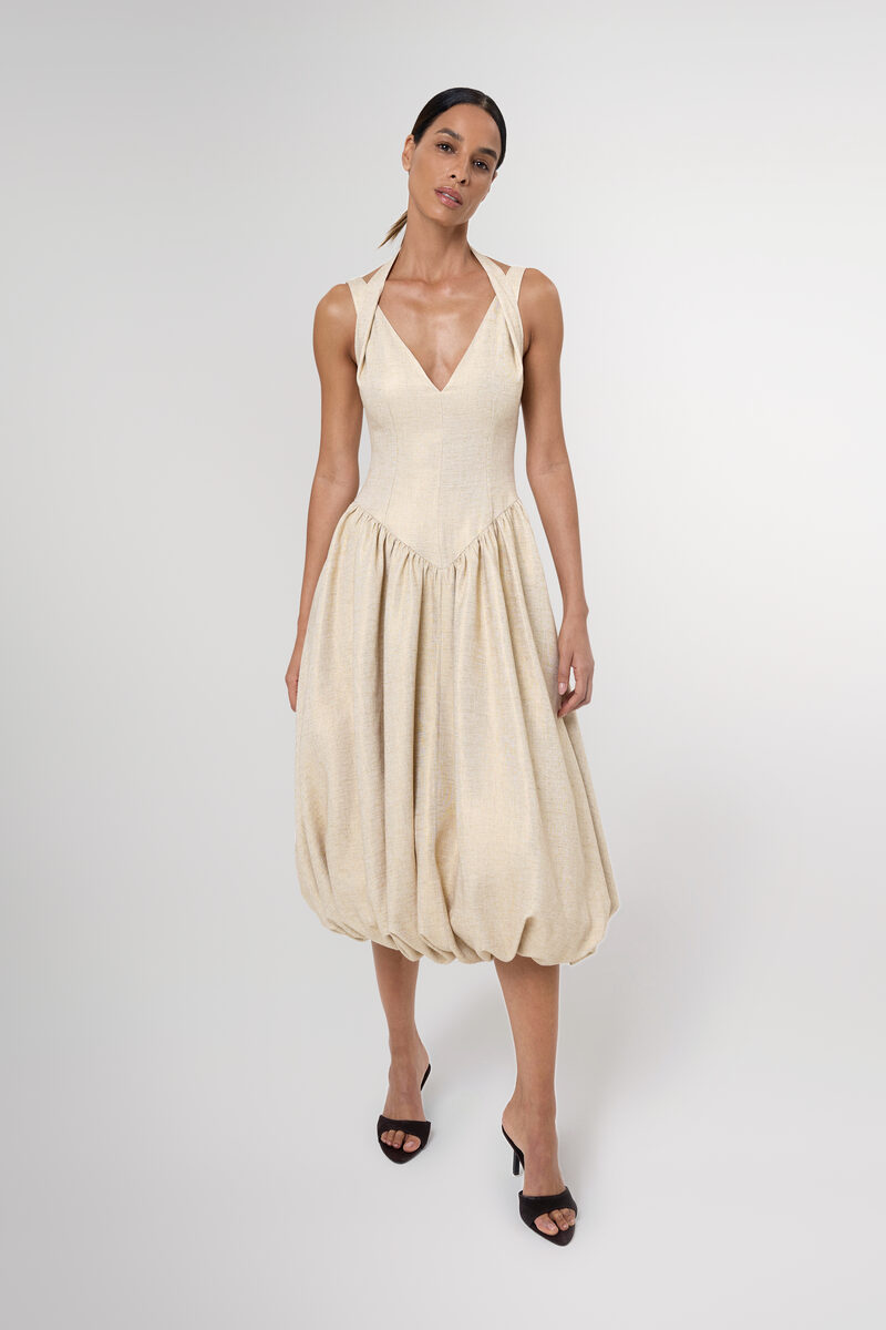 Anok Drop Waist Bubble Hem Midi Dress