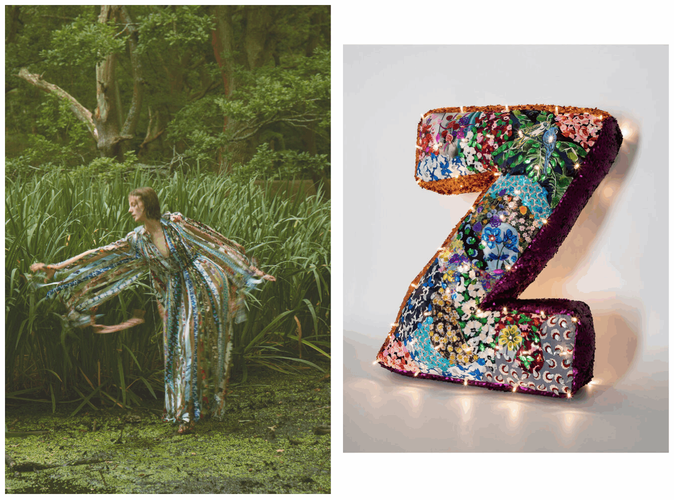 Z is for Zero Waste. 2021. Stella McCartney x Joana Vasconcelos. Stella McCartney SS21 Collection.  [Look Z. 2021. Stella McCartney; Zen. 2020. Joana Vasconcelos].