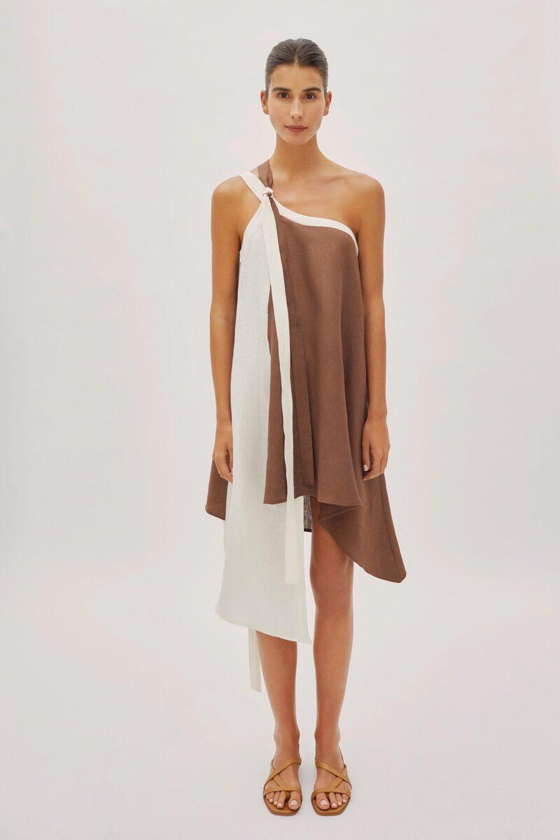 Soleil Two-Tone Linen Belt Dress