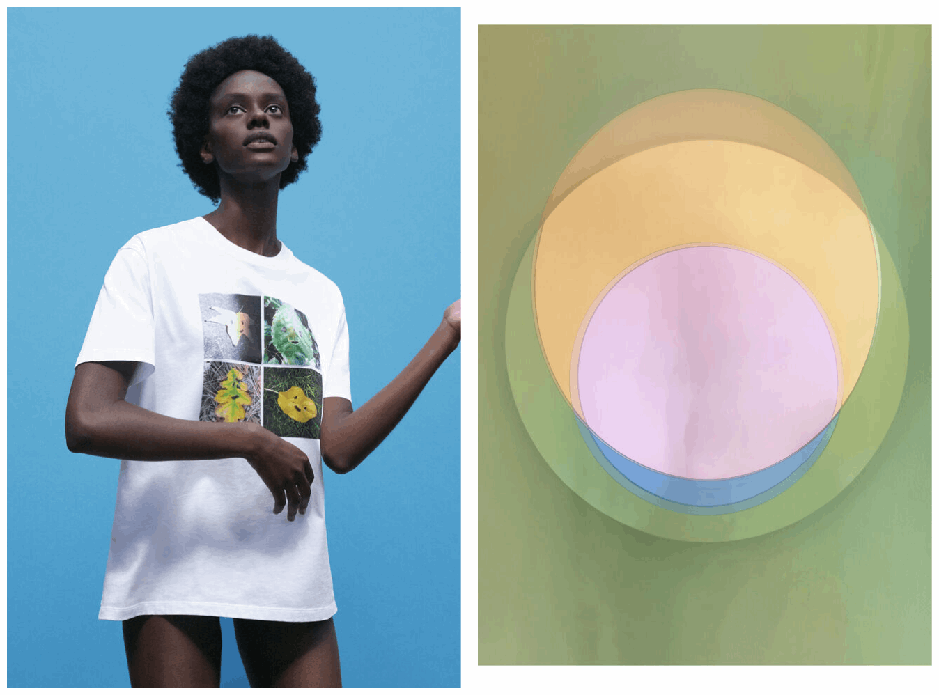 O is for Organic. 2021. Stella McCartney x Olafur Eliasson. Stella McCartney SS21 Collection.  [Look O. 2021. Stella McCartney; Imaginary morning eclipse. 2020. Olafur Eliasson].