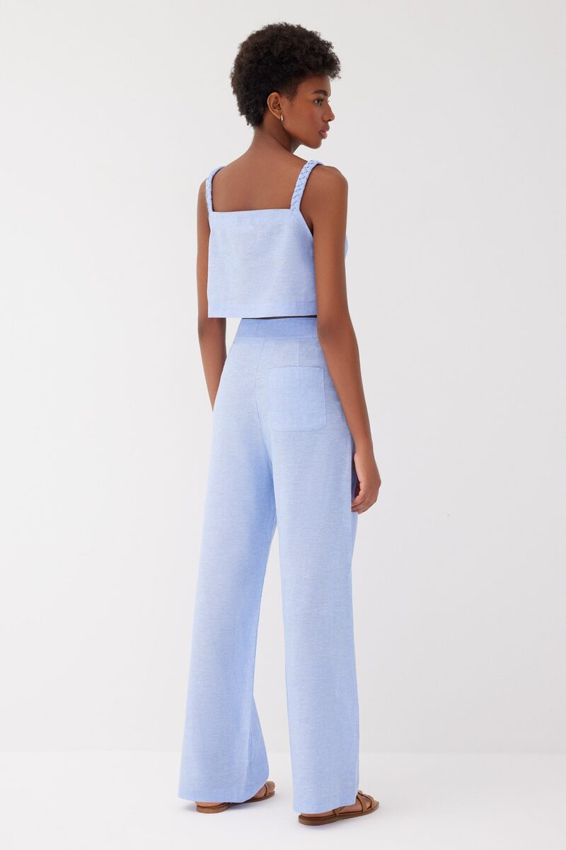 Devon Powder Blue Linen Blend Braided Pants