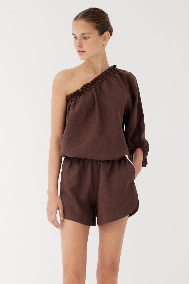 Chocolate Linen One Sleeve Top